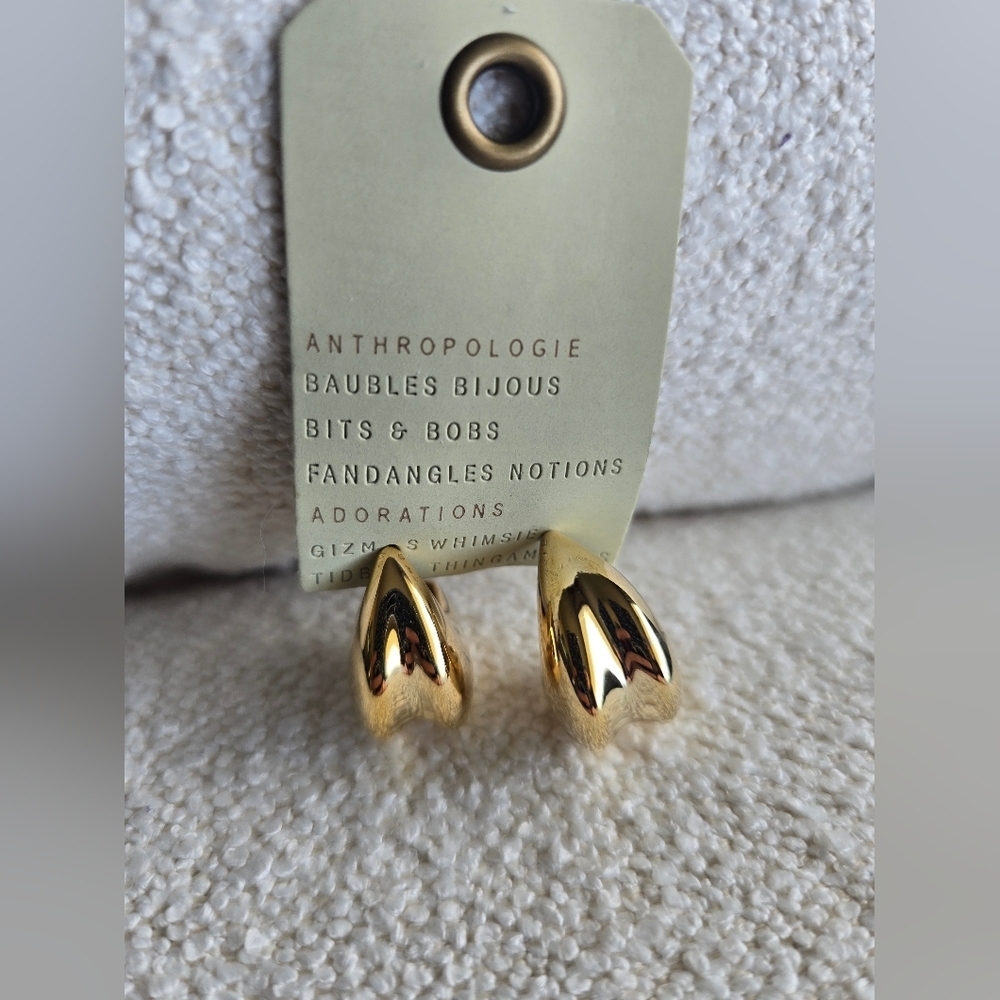 NWT! Anthropologie, Wide Moon Hug Earrings, 14k Gold Plated, MSRP $44